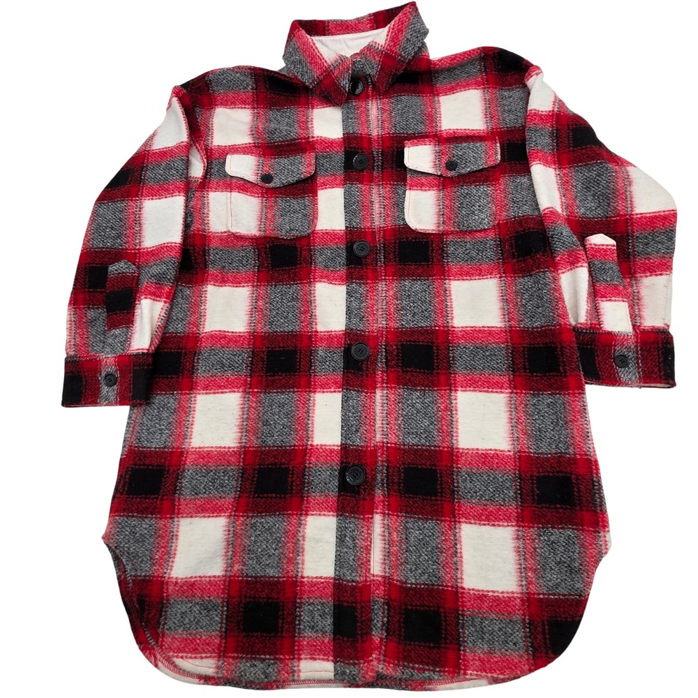 Marc New York Shacket Womens Medium Red Plaid Longline Button Front Jacket